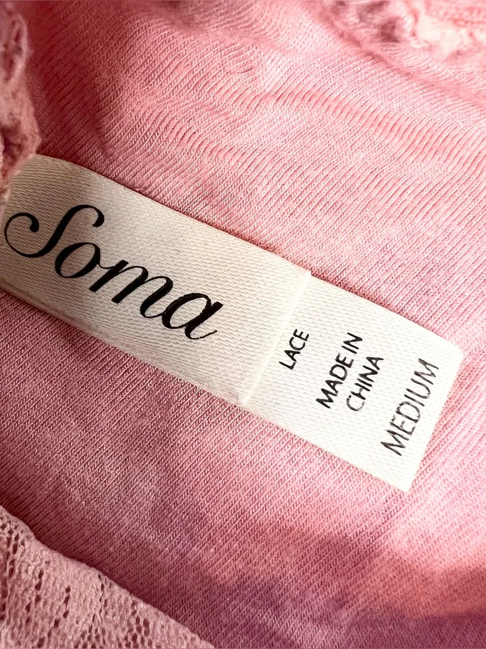 Soma Soft Pink Lace Bralette with Adjustable Straps Size Medium